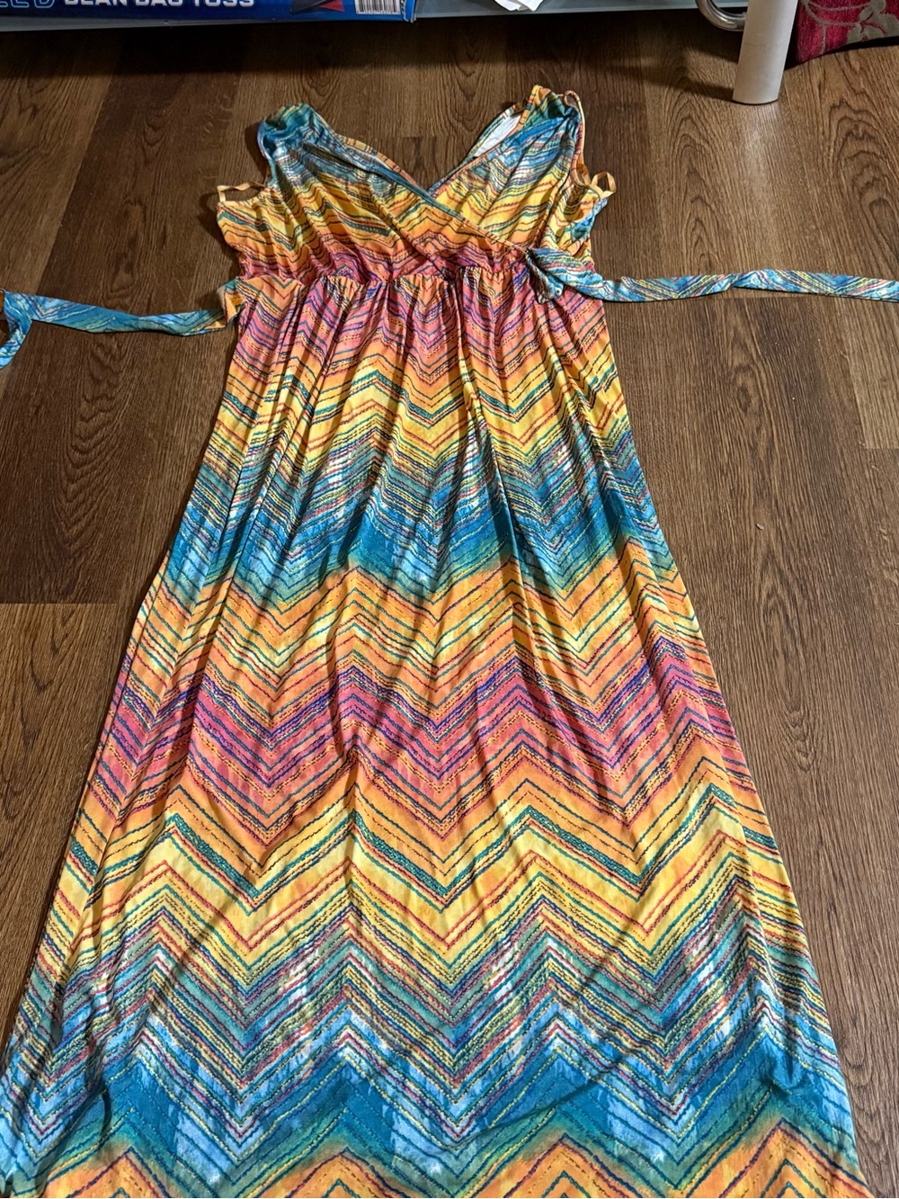 Mlle Gabrielle Multicolor Chevron Maxi Dress - Yellow, Blue & Pink
